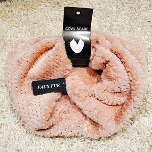 Light pink fluffy cowl scarf